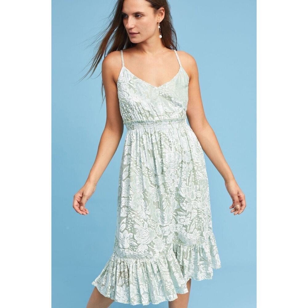 Anthropologie Hemandt and Nandita Seagrass Velvet Floral Dress XXS P Green Boho - Picture 3 of 12